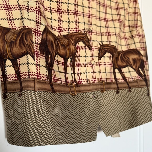 Vintage Jax Country 100% Silk Plaid Vest with Horse Print - Picture 4 of 9